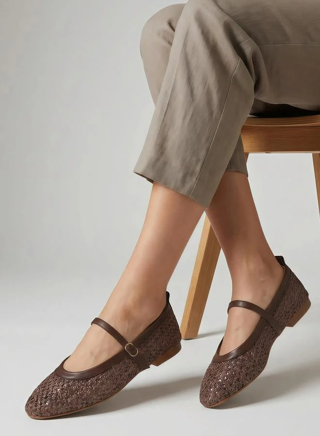Styli  Brown Woven Ballerina Flats for Women | Best Price UAE